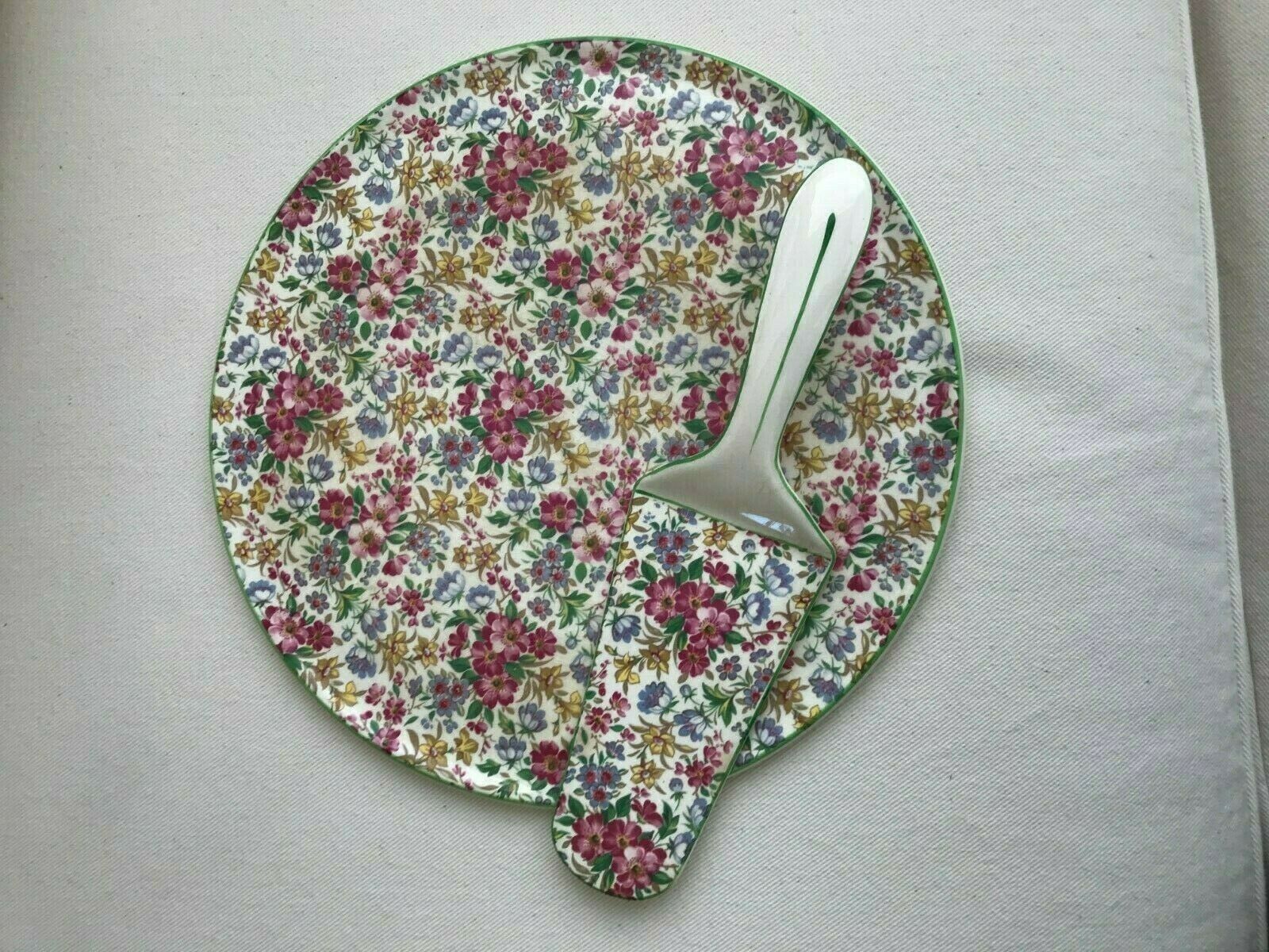 Vintage Royal Tudor Ware Barker Bros 11" Cake Plate & Cake Server Chintz England