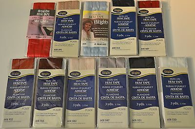 Wrights Iron On Hem Tape 1/2"x3yd - Choose From 12 Different Colors Bright & New