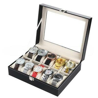 10 Slot Barrier Grids Watch Box Leather Display Case Organizer Jewelry Storage