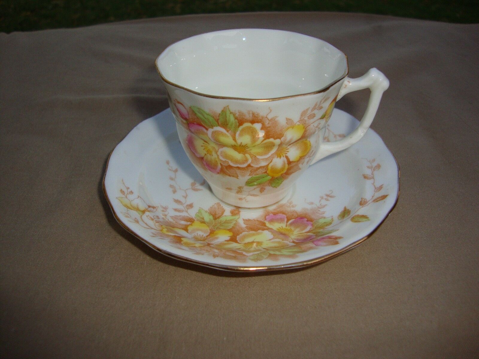 Sampson Smith Old Royal Bone China England Demitasse Set Gold Trim Yellow Floral