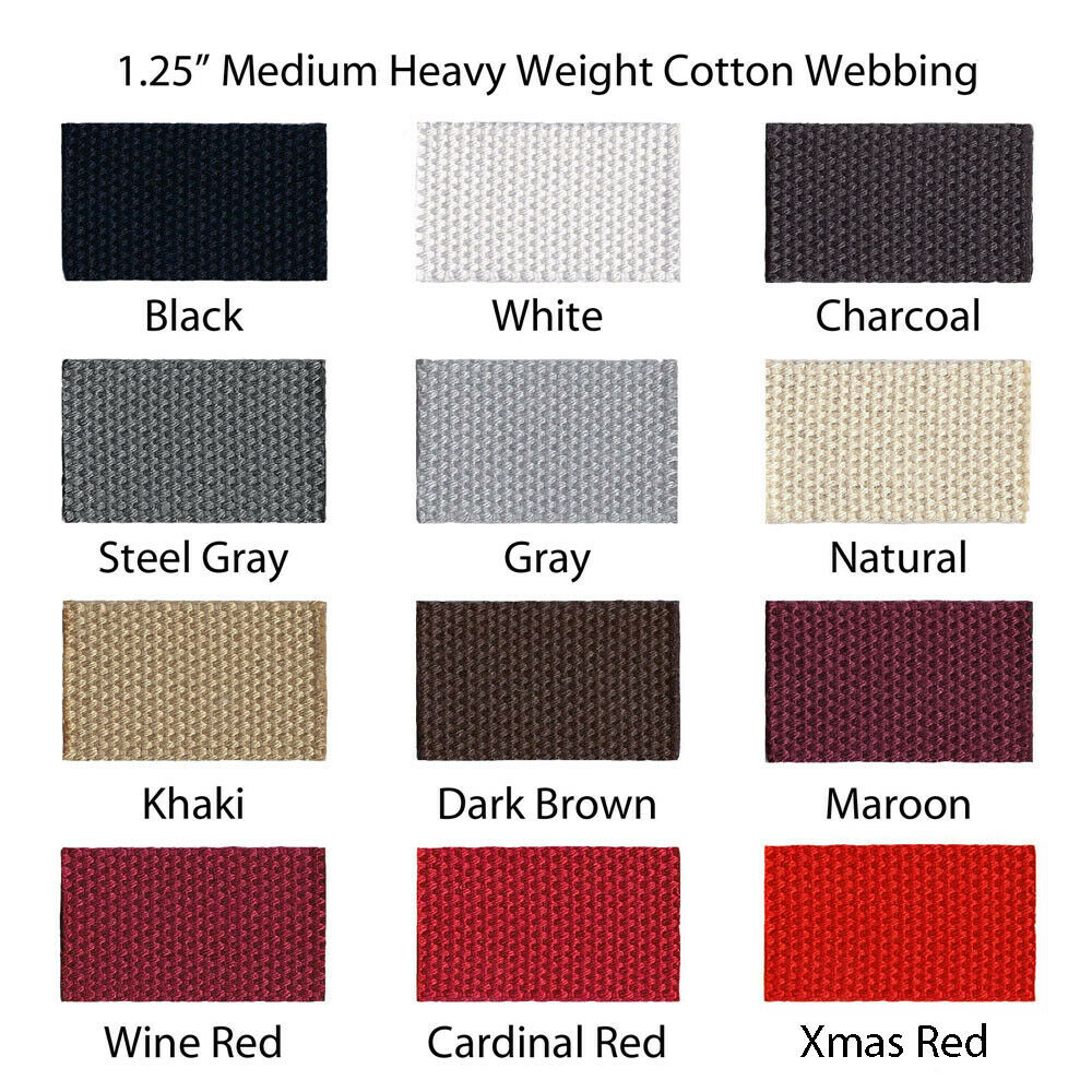 1 Yard 1.25" Medium Heavy Weight Cotton Webbing - 44 Colors To Choose