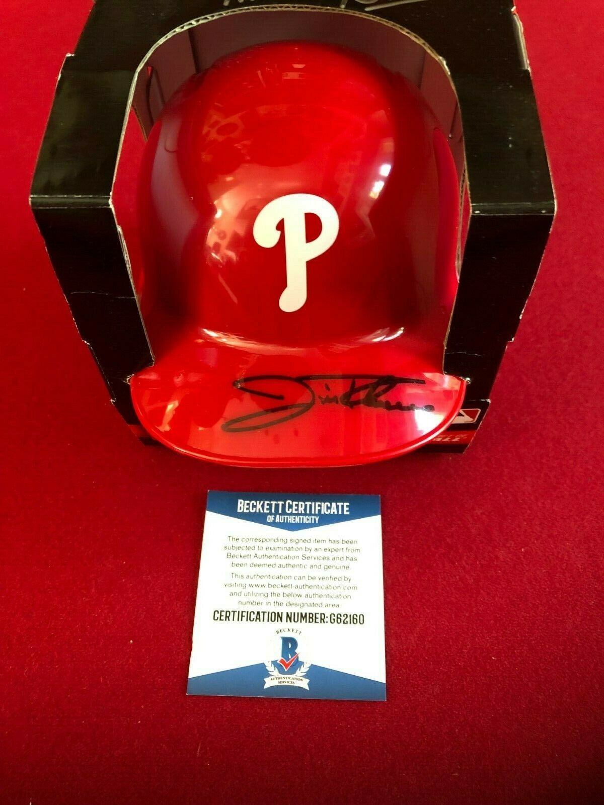 Jim Thome, "autographed" (beckett), Official Rawlings Mini Helmet (phillies)