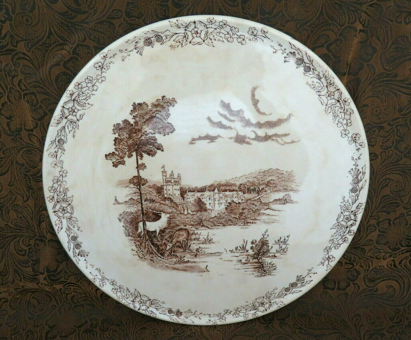 Rare Barker Bros Tudor Ware "balmoral" Brown Transferware Large Flate Cake Plate